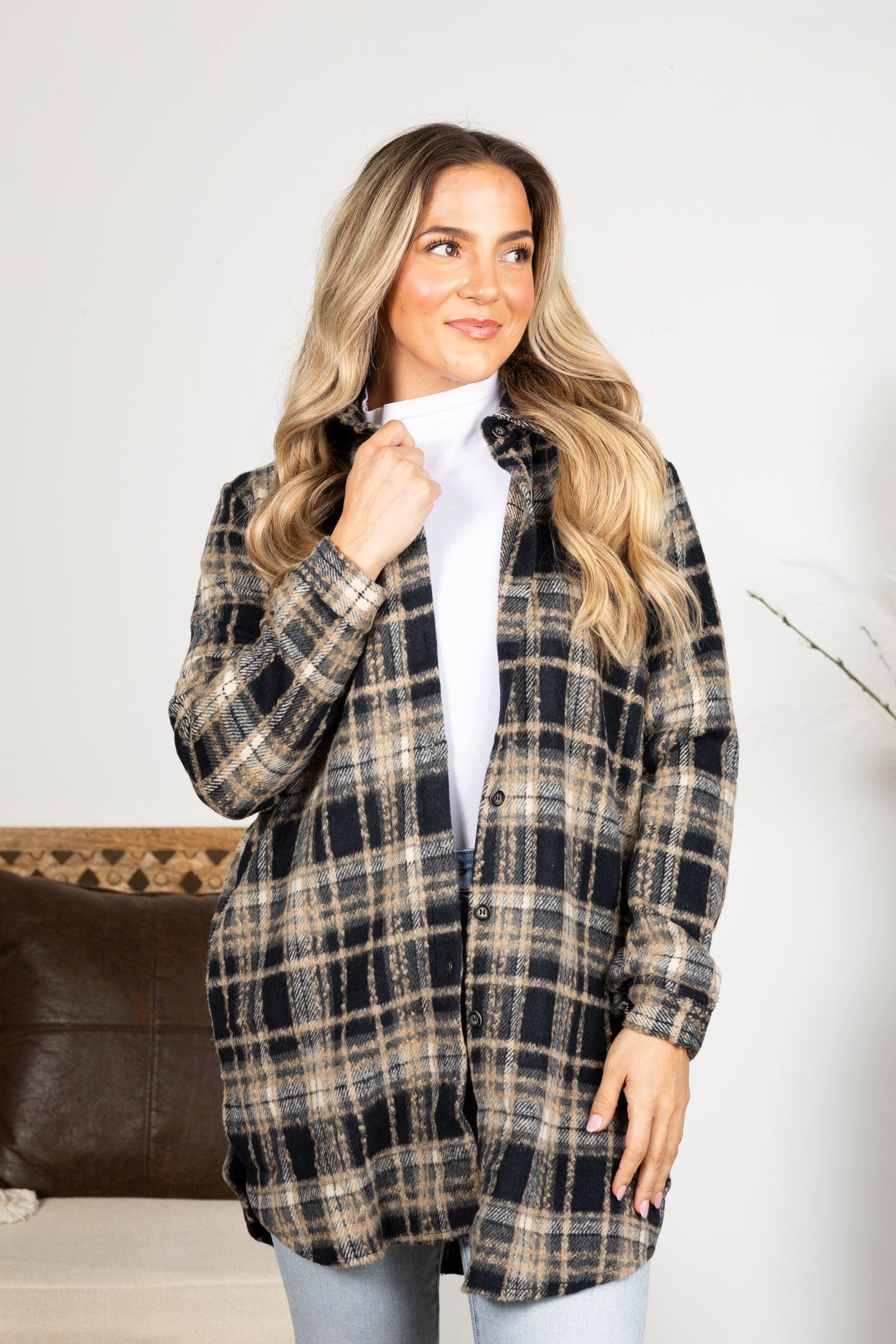 Plaid Button Down Long Flannel Shacket Product Image