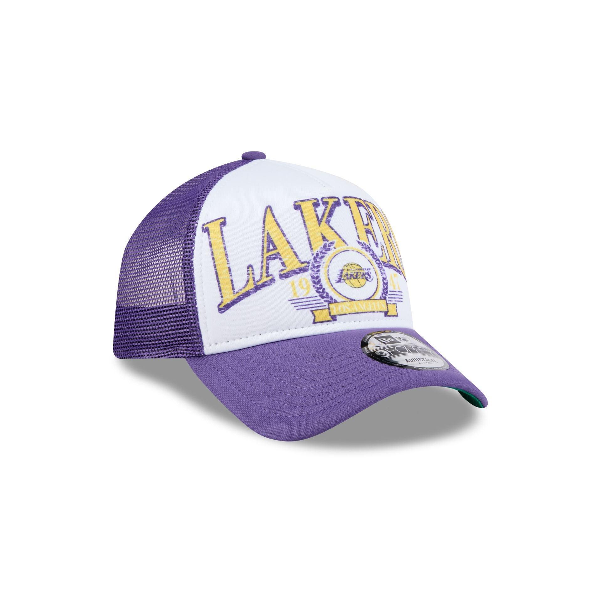 Los Angeles Lakers Distressed 9FORTY A-Frame Trucker Hat Male Product Image