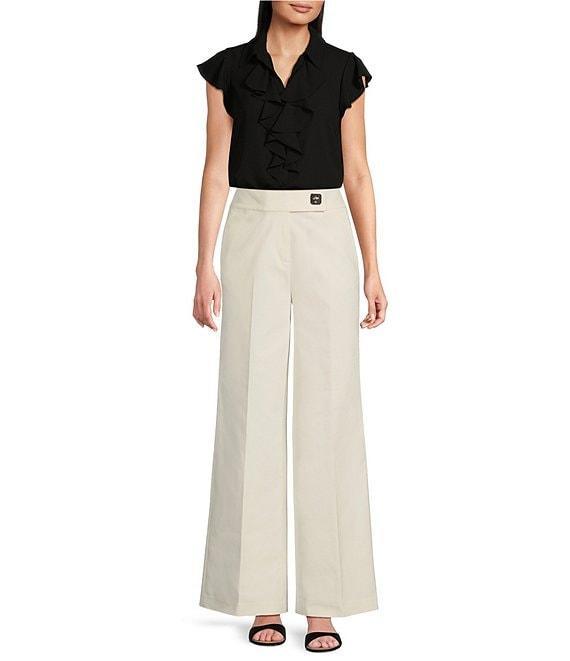 Calvin Klein Georgette Ruffle-Front Point Collar Short Sleeve Top Product Image