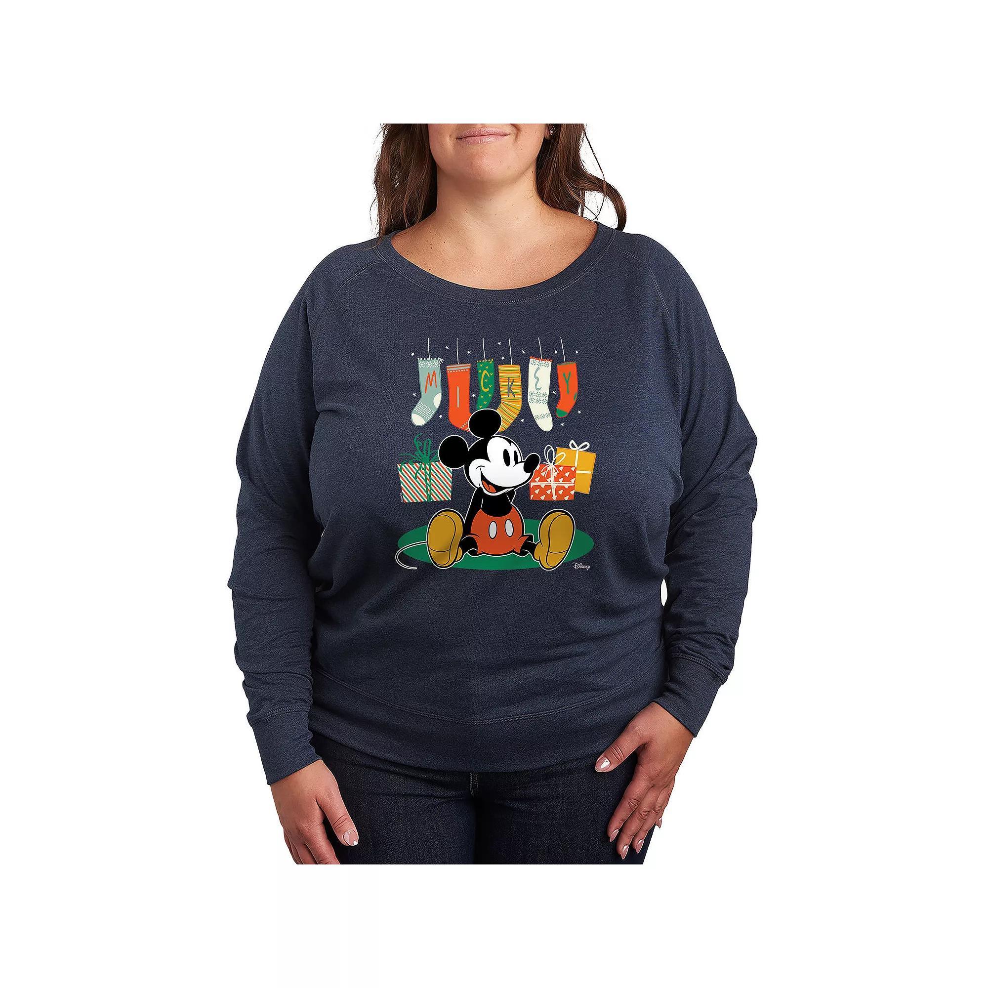 Disney's Mickey Mouse Plus Size Get Merry French Terry Long Sleeve Tee, Women's, Size: 3XL, Grey Blue Product Image