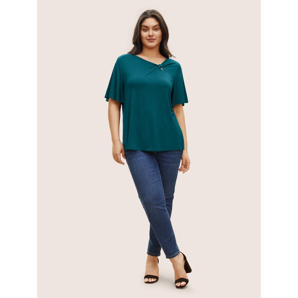 Plus Size Supersoft Essentials Twist Front Asymmetrical Neck T-shirt DimGray Women Elegant Non Plain Asymmetrical Neck Everyday T-shirts BloomChic 28/5X Product Image