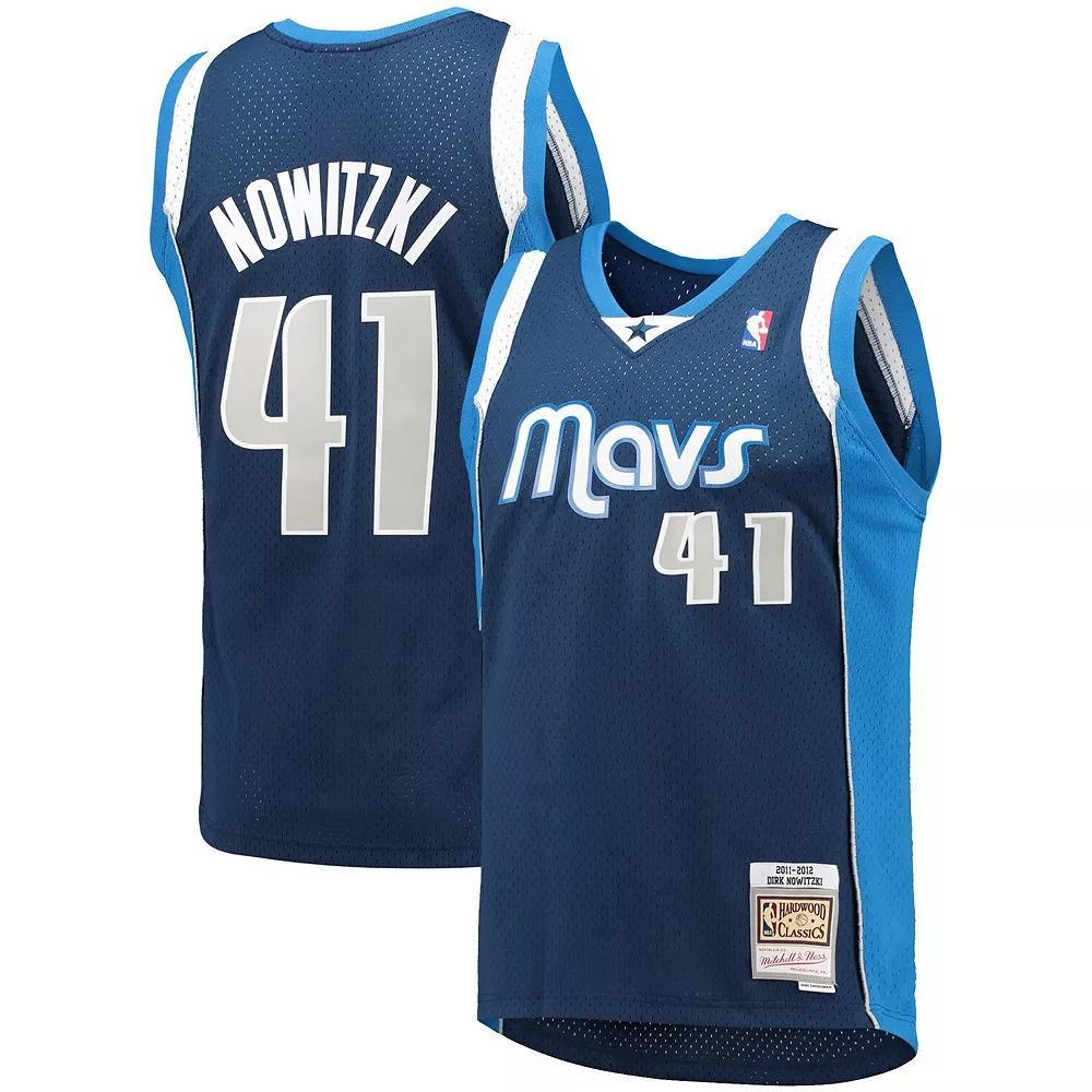 Men's Mitchell & Ness Dirk Nowitzki Navy Dallas Mavericks 2011-12 Hardwood Classics Swingman Jersey, Size: Small, Blue Product Image