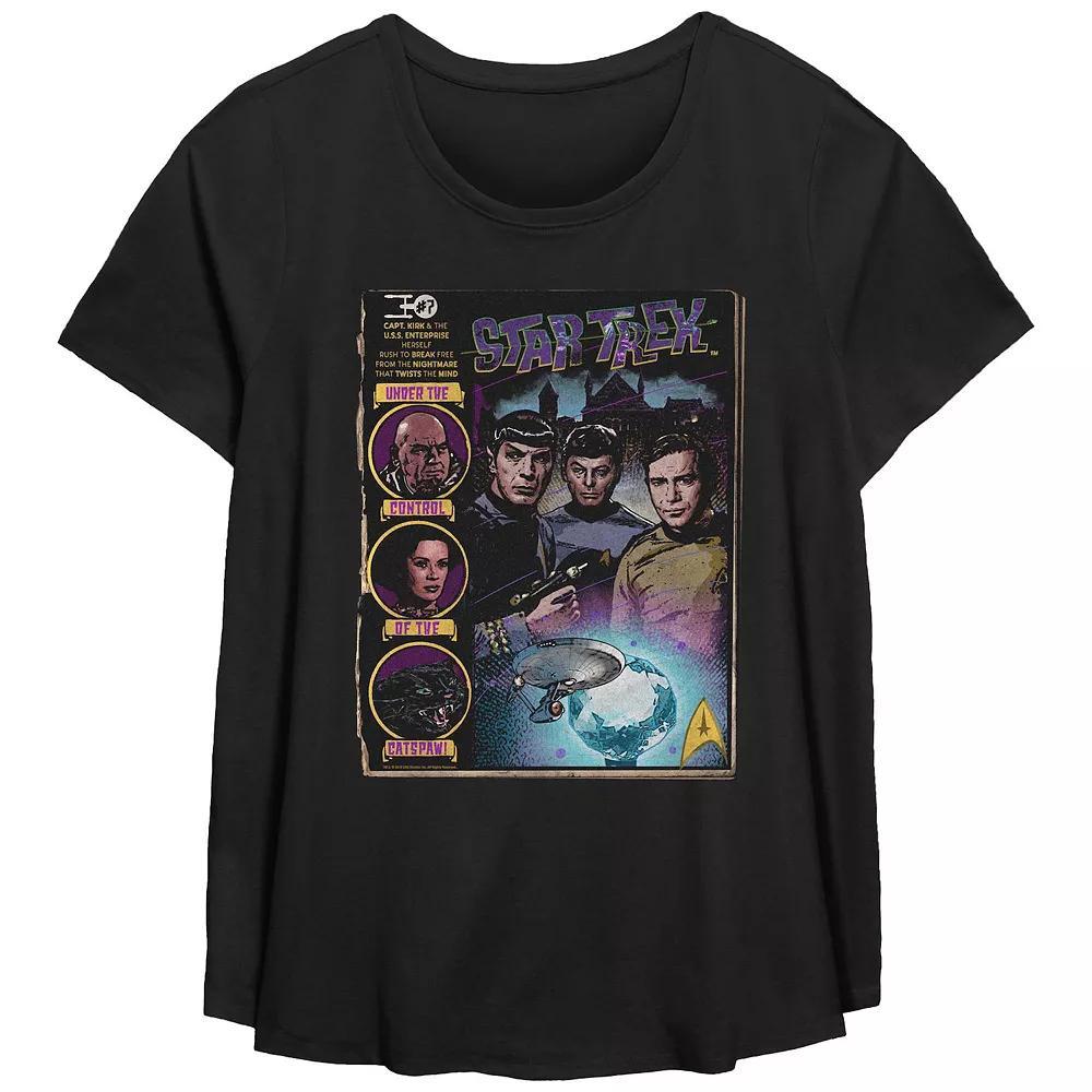 Plus Size Star Trek Comic Book Poster Scoop Hem Flow Graphic Tee, Women's, Size: 1XL, Black Product Image