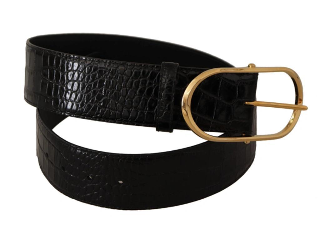 DOLCE & GABBANA Black Embossed Leather Gold Tone Metal Buckle Belt Product Image