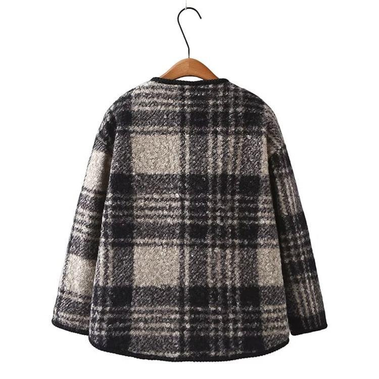 Plus Size Plaid Padded Toggle Jacket Product Image