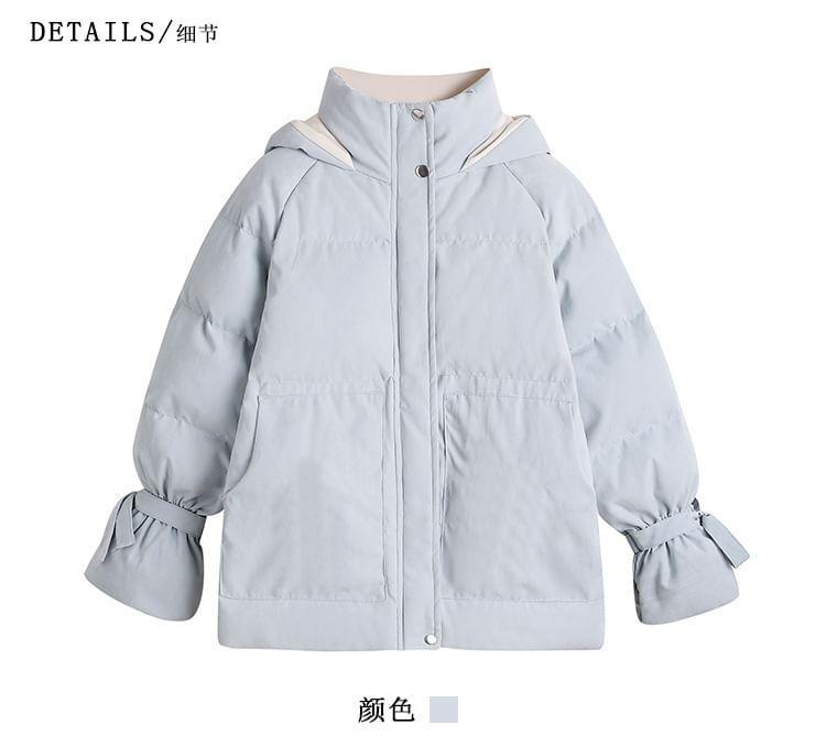 Stand Collar Two Tone Hooded Zip-Up Puffer Jacket Product Image