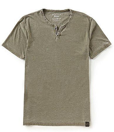 Lucky Brand Short Sleeve Button Notch Neck Venice Burnout T Product Image