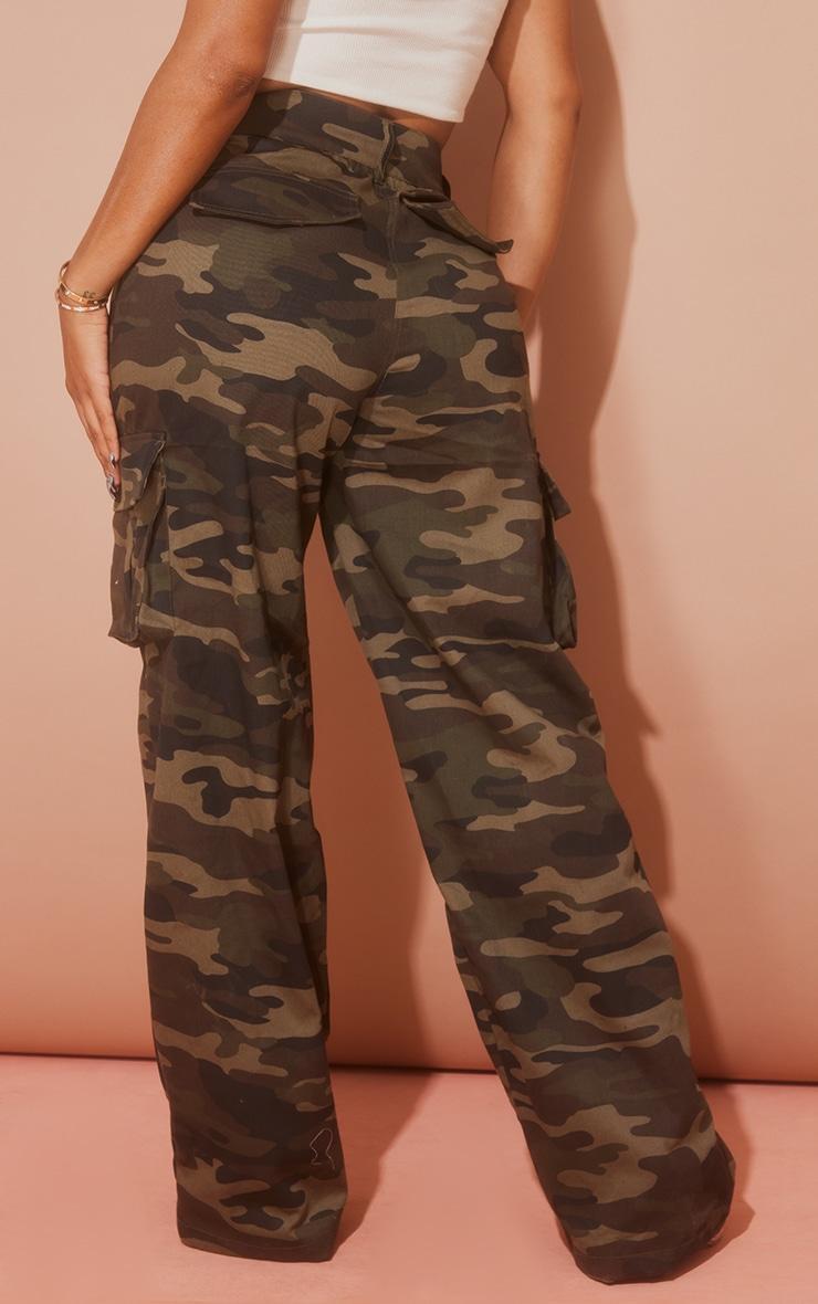 Shape Khaki Camo Print Pocket Detail Wide Leg Cargo Pants Product Image