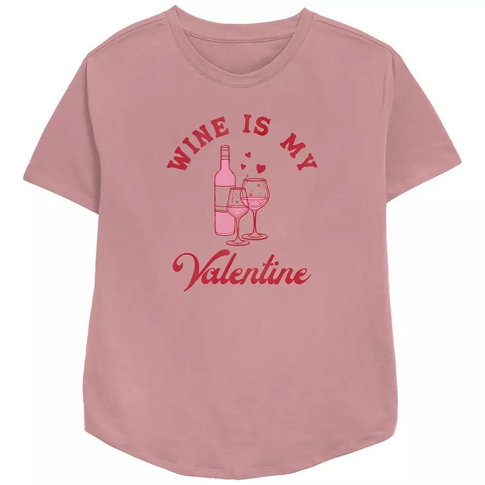 Women's Wine Is My Valentine Relaxed Fit Graphic Tee, Size: XXL, Pink Product Image