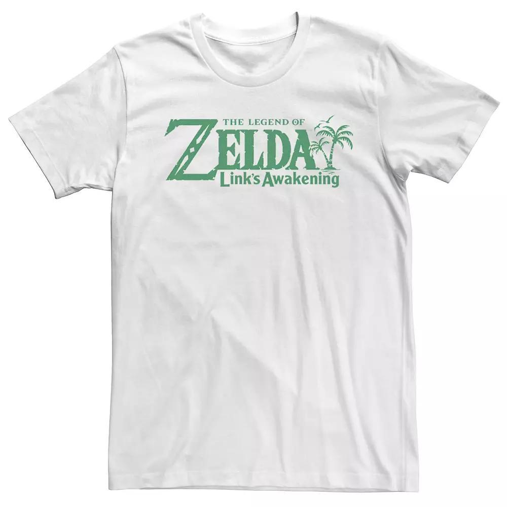 Men's Nintendo Link's Awakening Palm Trees Green Text Short Sleeve Tee, Size: XL, White Product Image