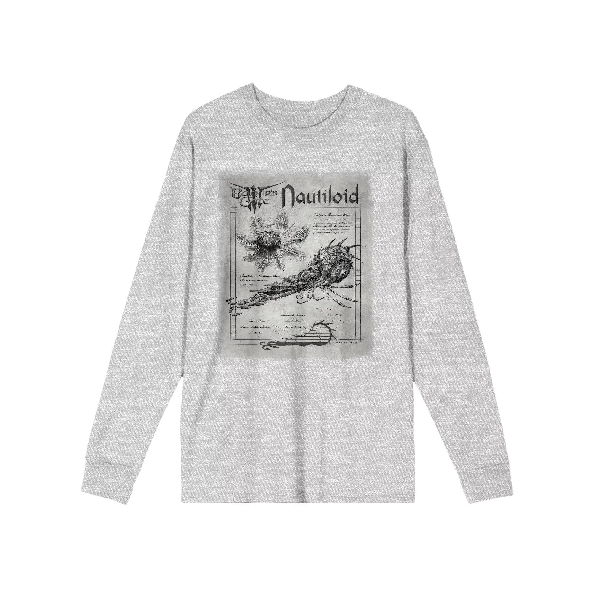 Men's Dungeons & Dragons Baldur's Gate Nautiloid Anatomy Long Sleeve Graphic Tee, Size: Small, Gray Product Image