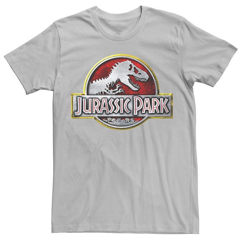 Mens Jurassic Park Chrome Logo Tee, Mens Athletic Grey Product Image