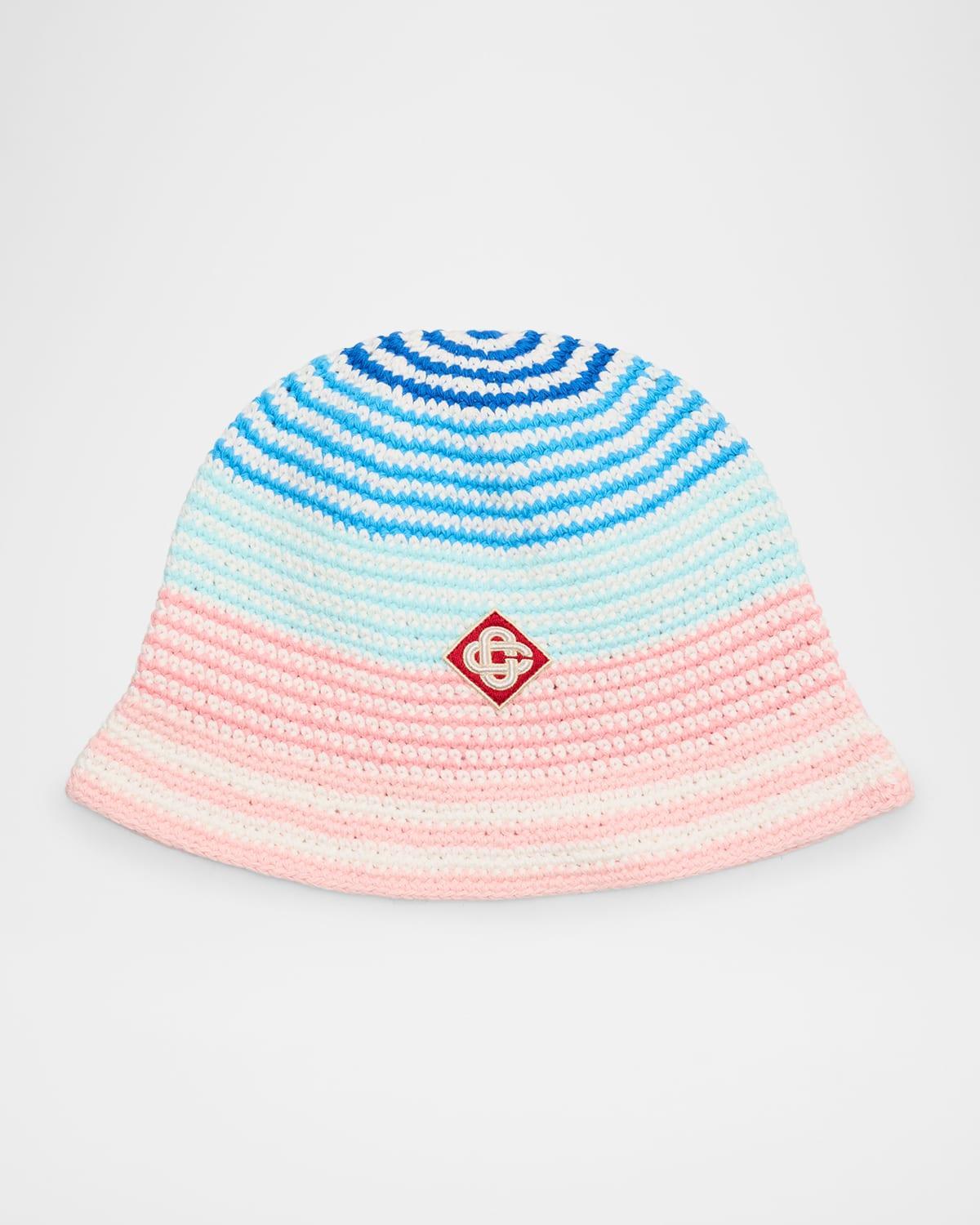 Mens Gradient Stripe Crochet Bucket Hat Product Image