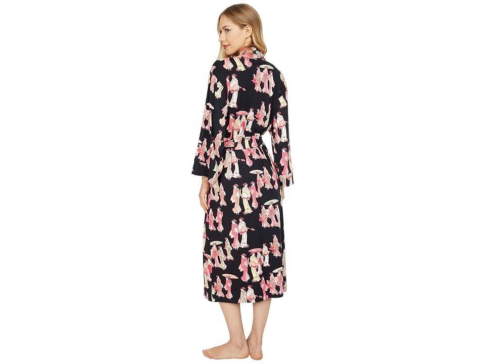 Natori Geisha Printed Cozy Knit Long Sleeve Tie Waist Mid Wrap Robe Product Image