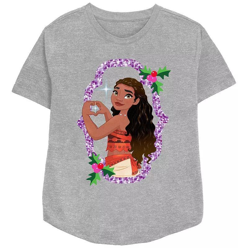 Disneys Moana Sparkling Christmas Wreath Womens Relaxed Fit Graphic Tee Athletic Grey Product Image