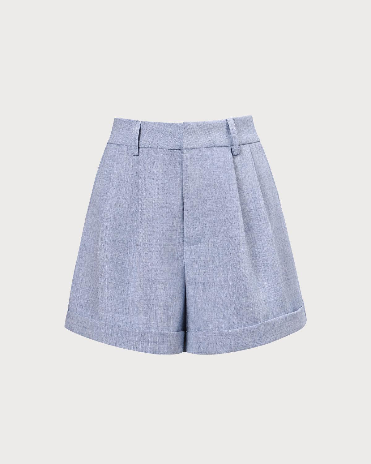 The Blue High-Waisted Pleated Shorts Product Image