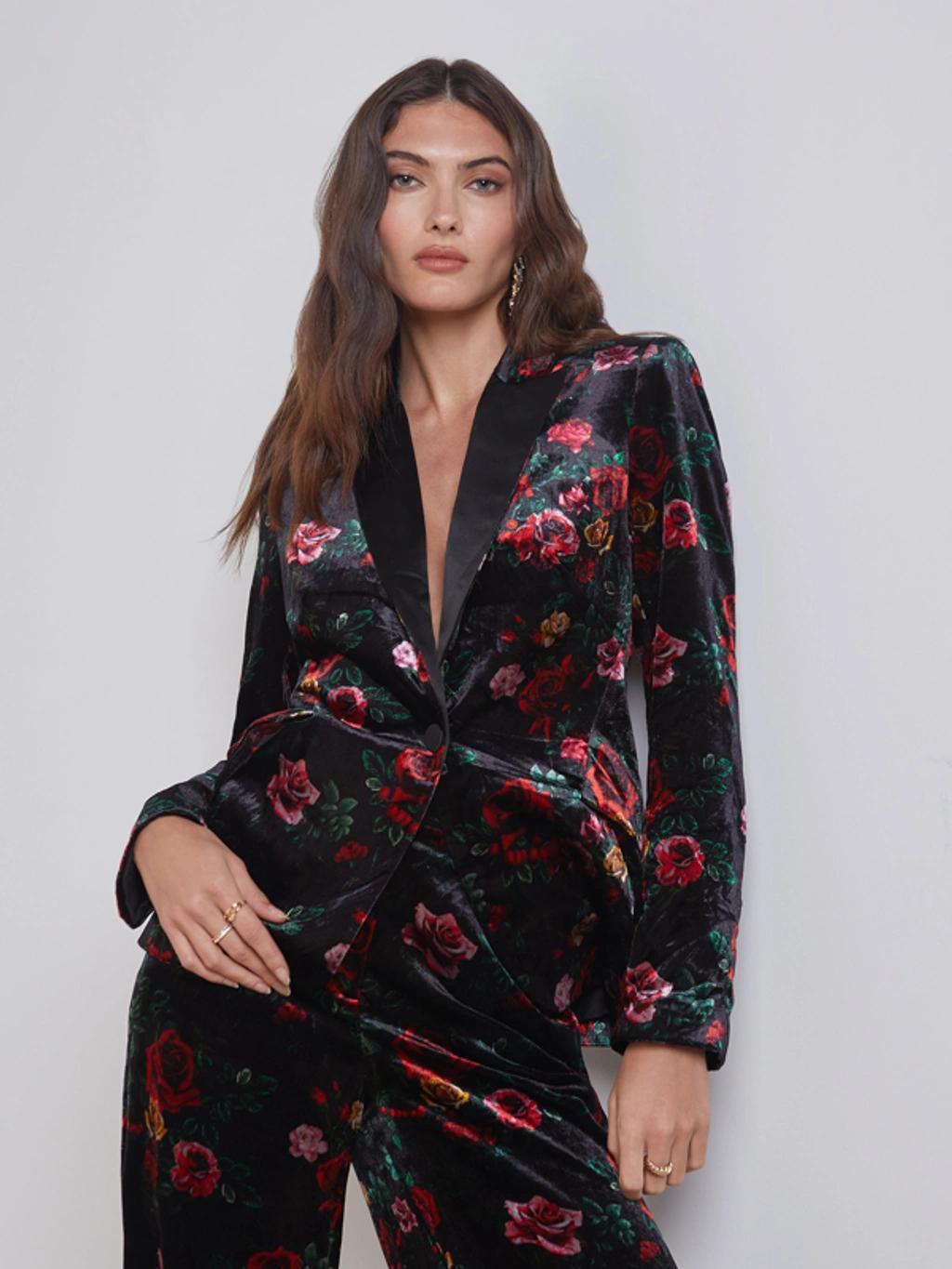 Chamberlain Vintage Bouquet Velvet Blazer In Black Multi Vintage Rose Product Image