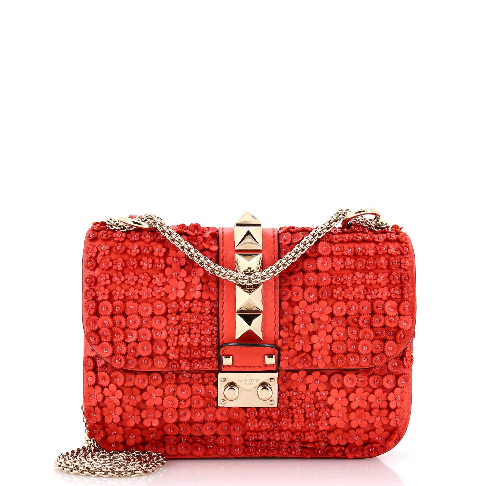 VALENTINO GARAVANI Glam Lock Shoulder Bag Embellished Leather Small In Red Product Image