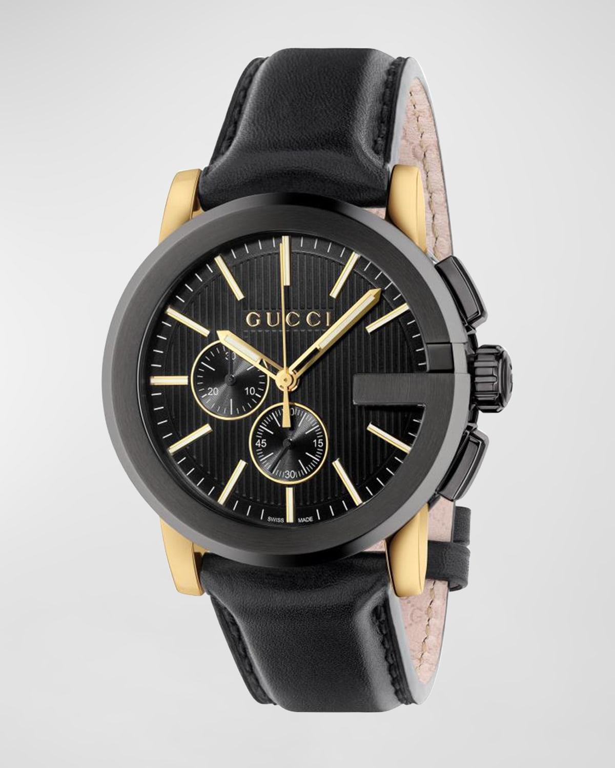 Mens G-Chrono Collection PVD & Leather Strap Watch Product Image