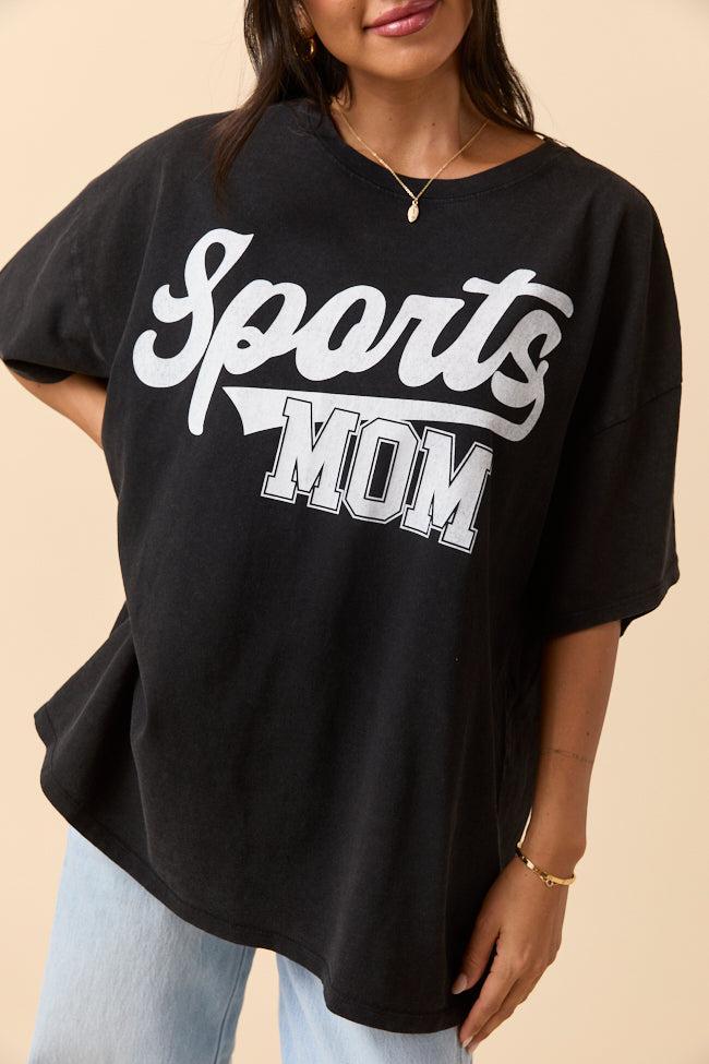 Sports Mom Black Oversized Graphic Tee Product Image