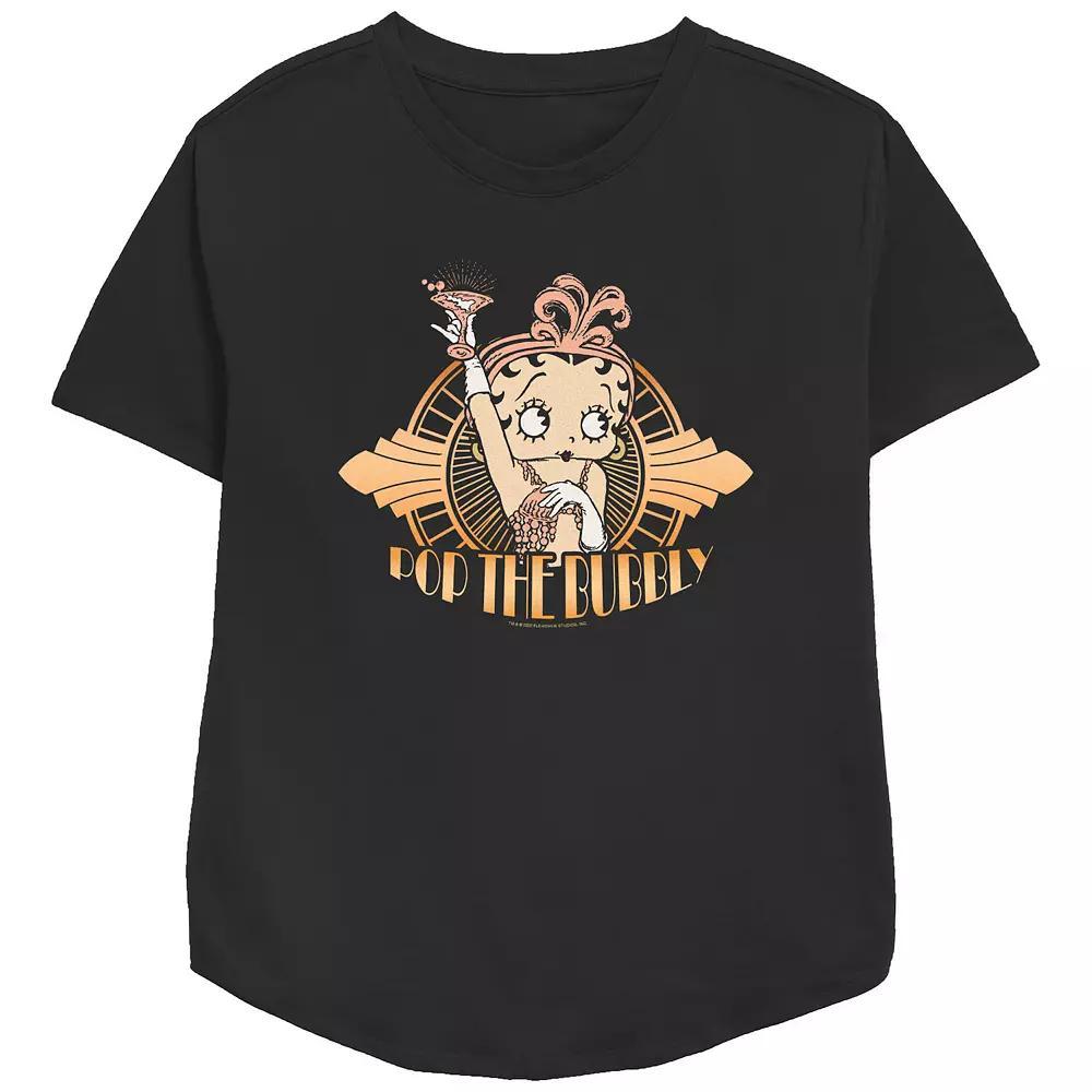 Women's Betty Boop Pop The Bubbly Relaxed Fit Graphic Tee, Girl's, Size: Medium, Black Product Image