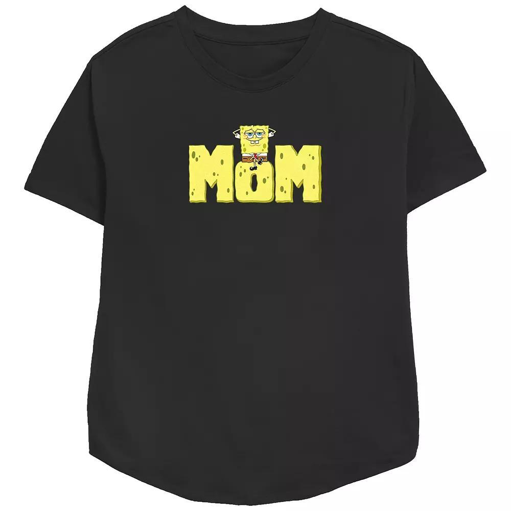 Women's SpongeBob SquarePants Mom Relaxed Fit Graphic Tee, Size: Large, Black Product Image