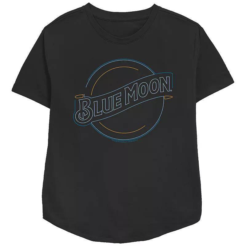 Women's Blue Moon Neon Lights Sign Relaxed Fit Graphic Tee, Size: Small, Black Product Image