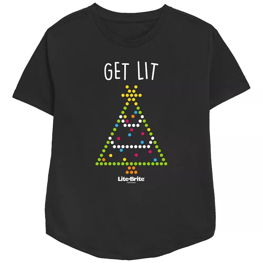 Women's Lite-Brite Get Lit Christmas Tree Relaxed Fit Graphic Tee, Size: Large, Black Product Image