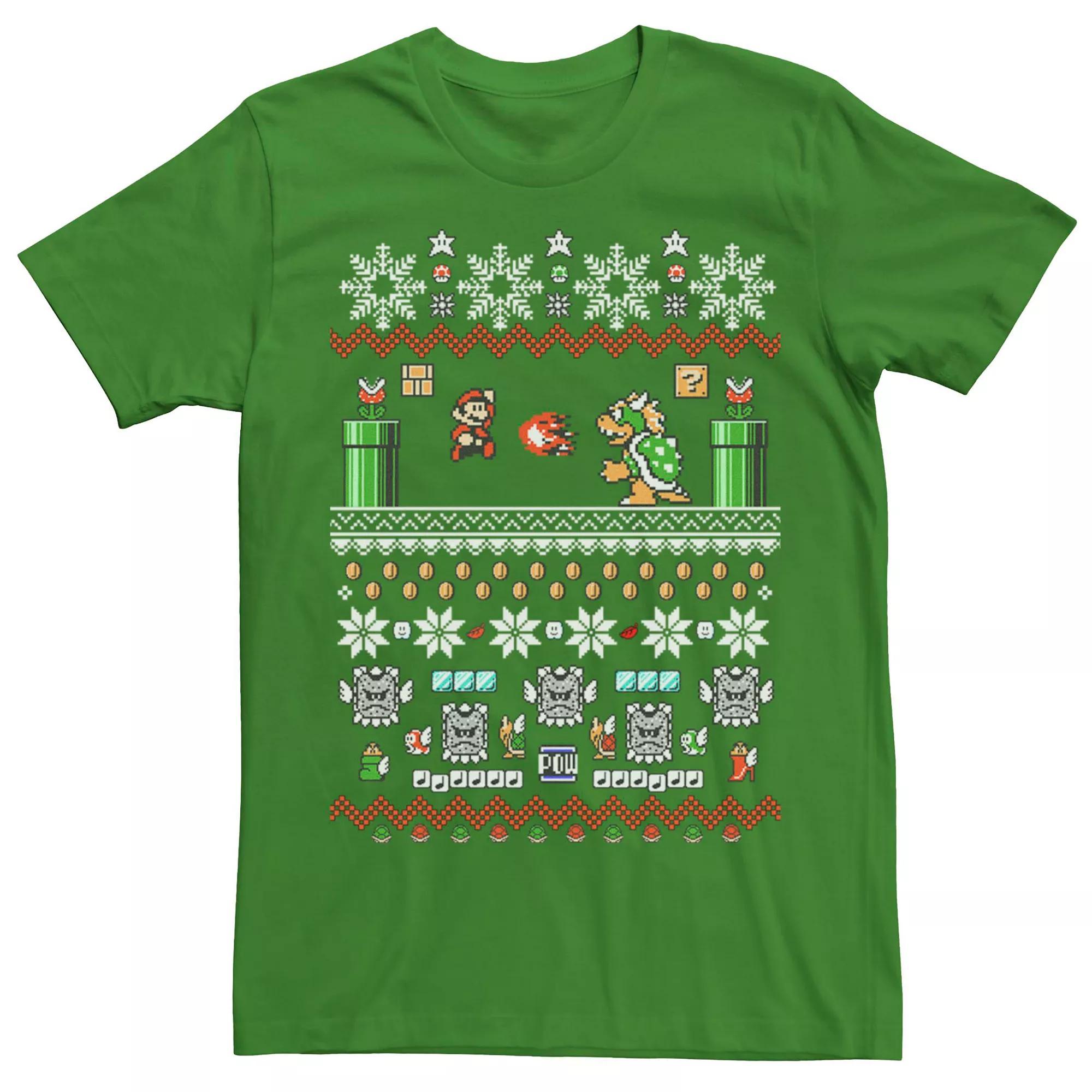 Men's Nintendo Super Mario 8-Bit Christmas Stack Tee,  Product Image