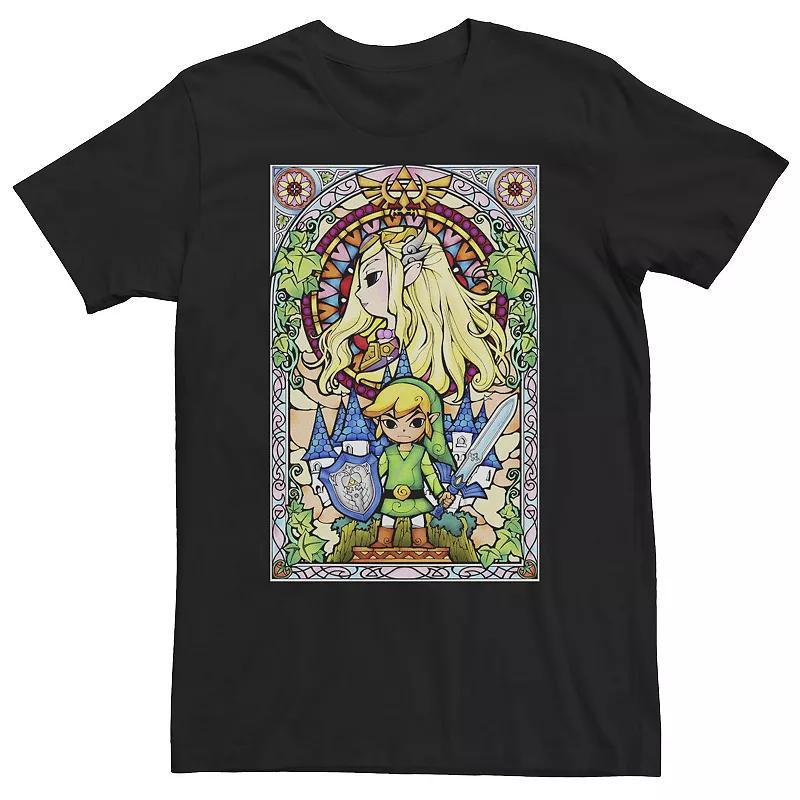 Big & Tall Nintendo Zelda Link & The Princess Stained Glass Tee, Men's, Size: XL Tall, Black Product Image