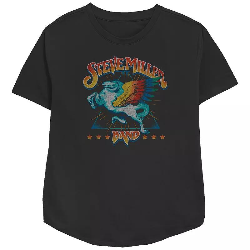 Women's Steve Miller Band Rainbow Pegasus Logo Stars Relaxed Fit Graphic Tee, Girl's, Size: Small, Black Product Image