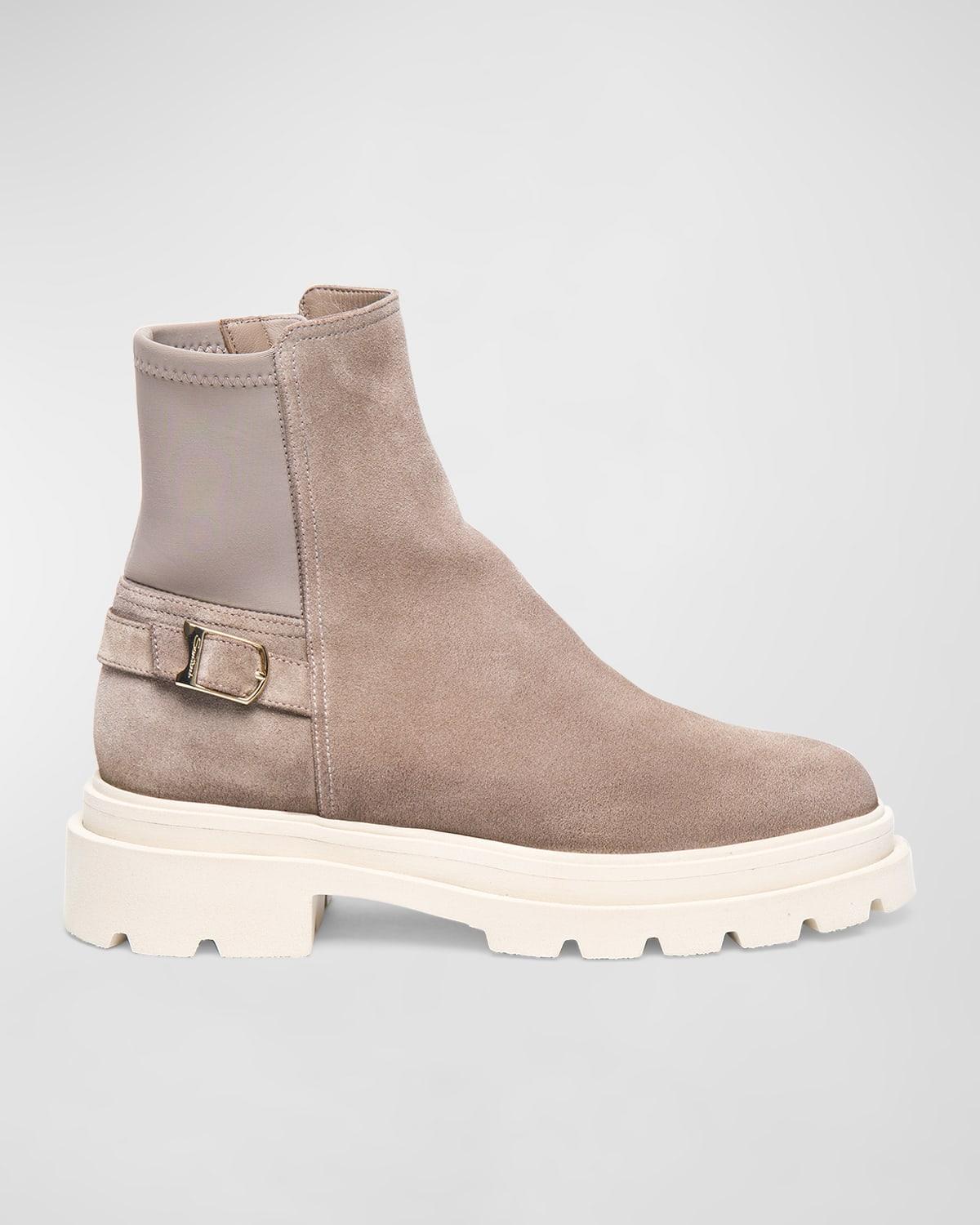 SANTONI Suede Buckle Lug-sole Ankle Boots In Beige Product Image