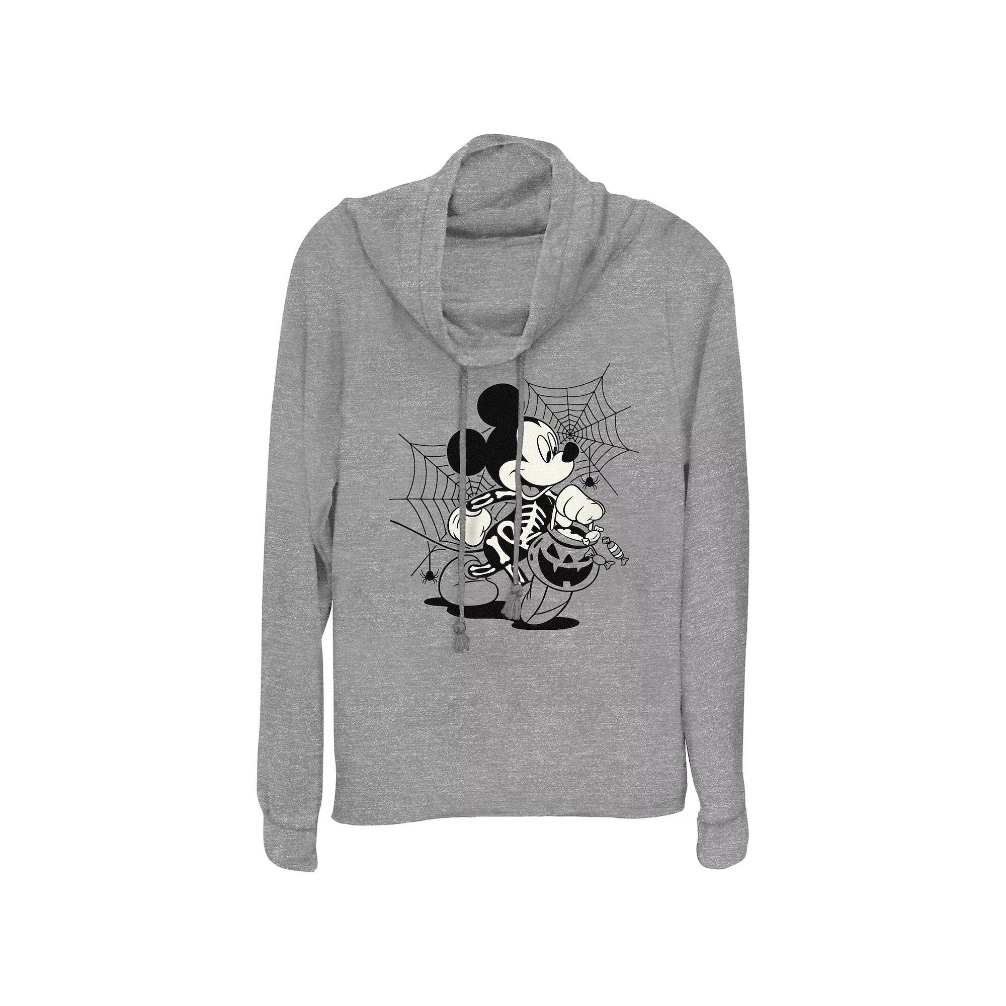 Disney's Mickey Mouse Skeleton Trick Or Treater Women's Cowlneck Graphic Lightweight Long Sleeve,  Product Image