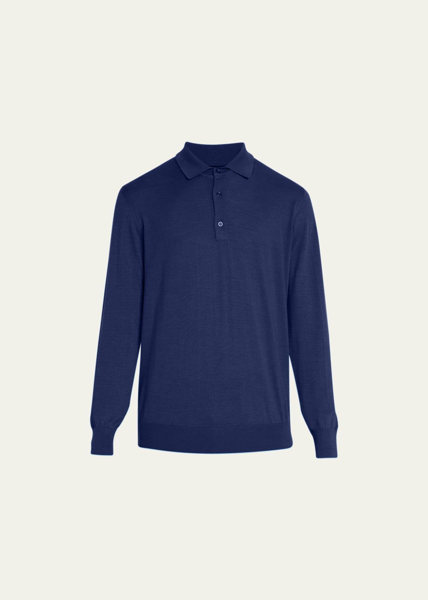 Mens Solid Long-Sleeve Polo Shirt Product Image