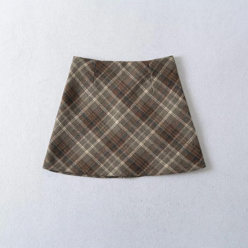 High Rise Plaid Mini Skirt Product Image