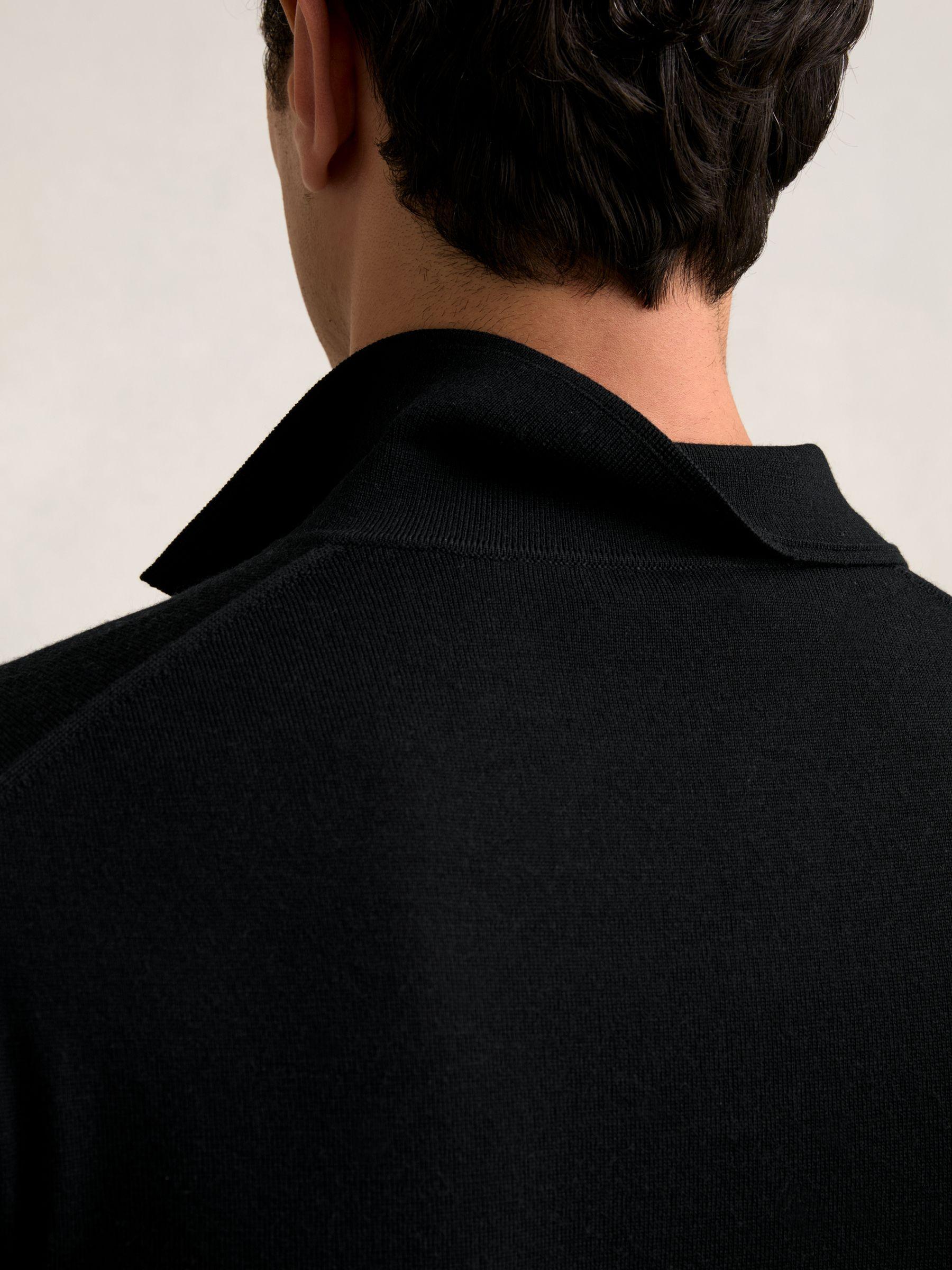 Merino Wool Open-Collar Polo Shirt in Black Product Image