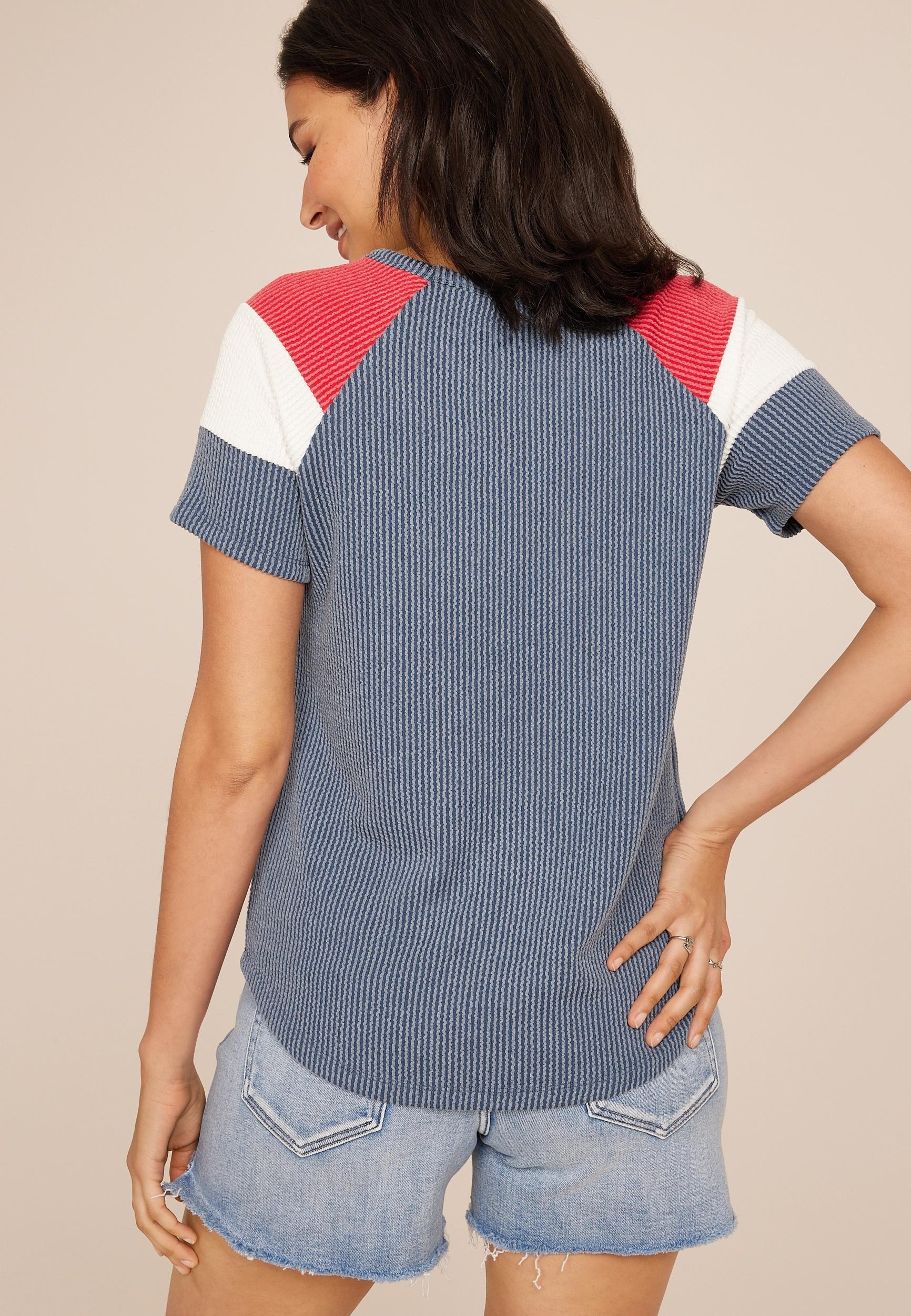 Wavy Ribbed Colorblock Raglan Tee Product Image