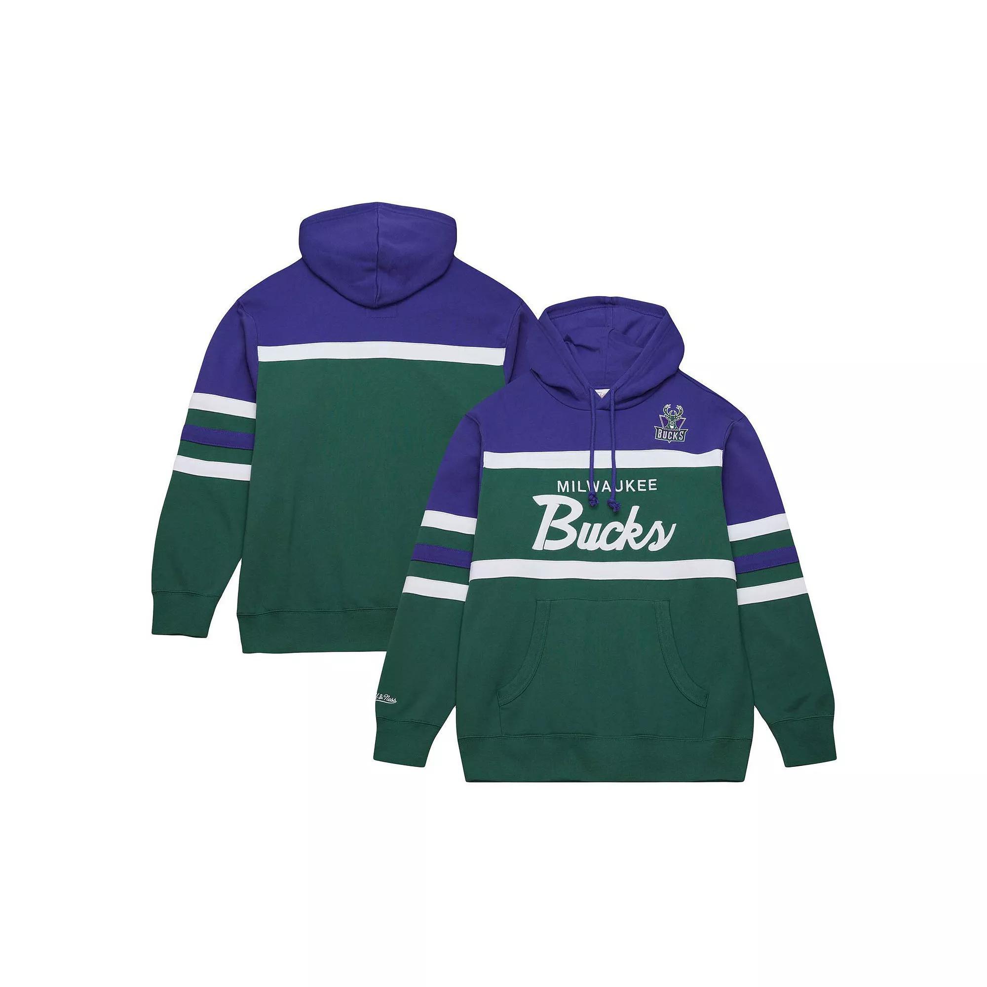 Men's Mitchell & Ness Green/Purple Milwaukee Bucks Head Coach Pullover Hoodie, Size: Large Product Image