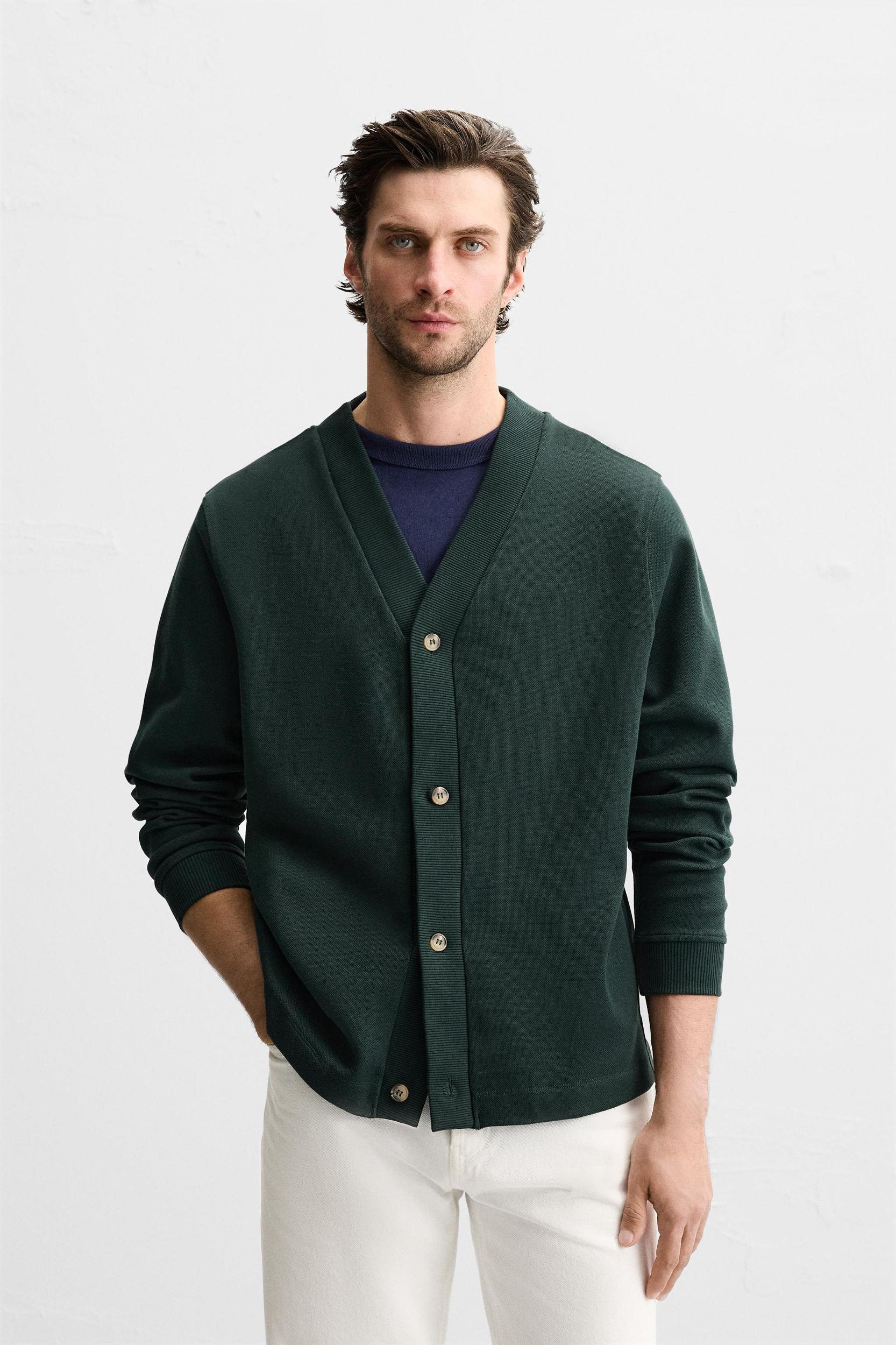 PIQUÉ TEXTURED CARDIGAN Product Image