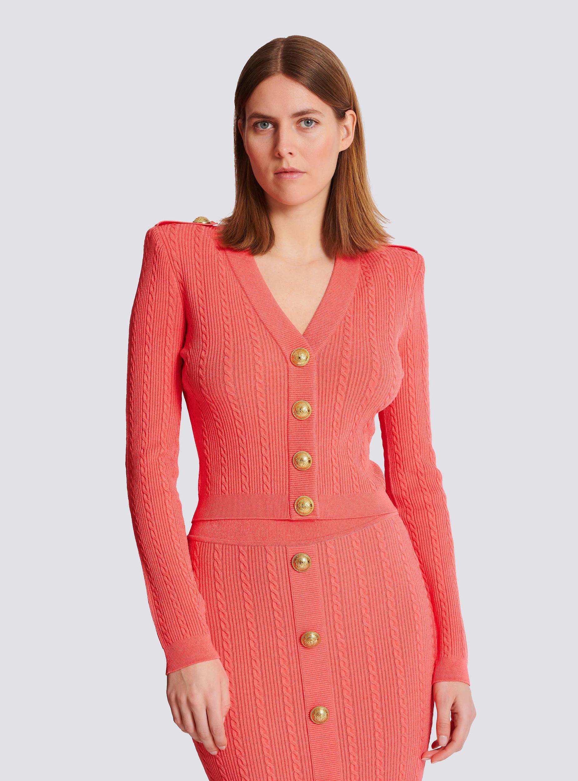 Long-sleeved cable-knit cardigan Product Image