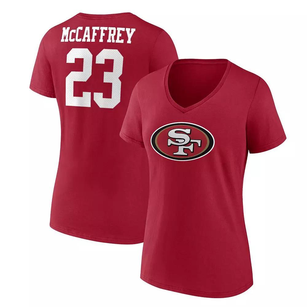 Women's Fanatics Branded Christian McCaffrey Scarlet San Francisco 49ers Player Icon Name & Number V-Neck T-Shirt,  Product Image