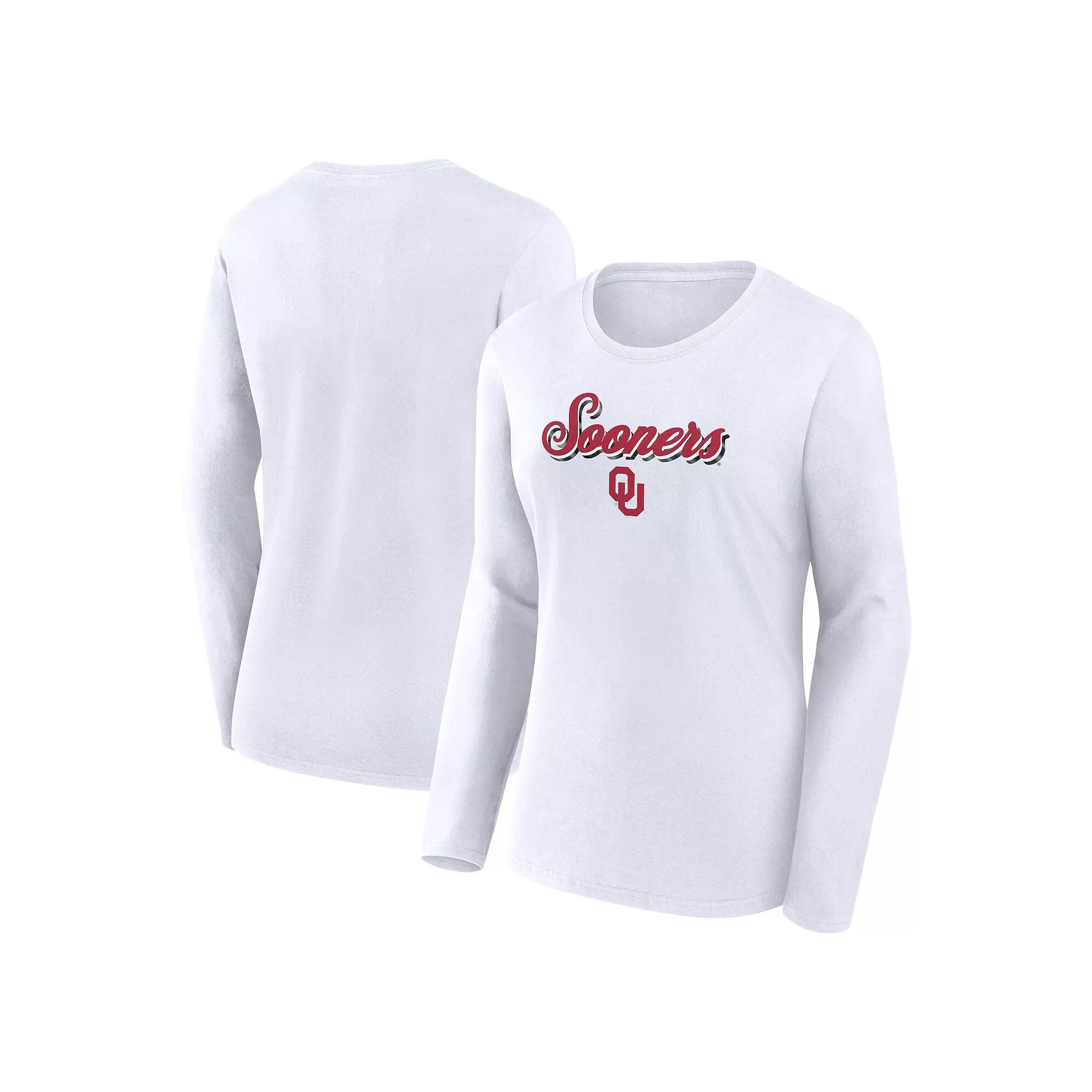 Women's Fanatics Branded White Oklahoma Sooners Double Team Script Long Sleeve T-Shirt, Size: Small Product Image