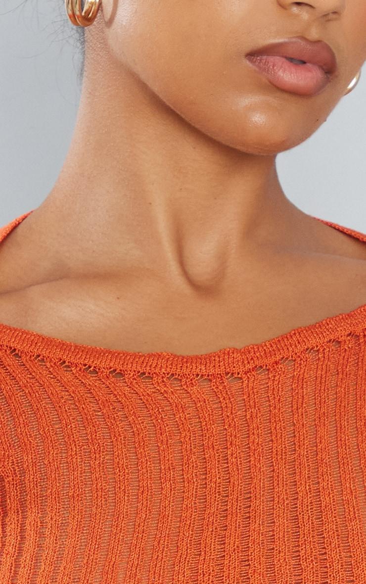 Bright Orange Fine Ladder Knitted Long Sleeve Crop Top Product Image