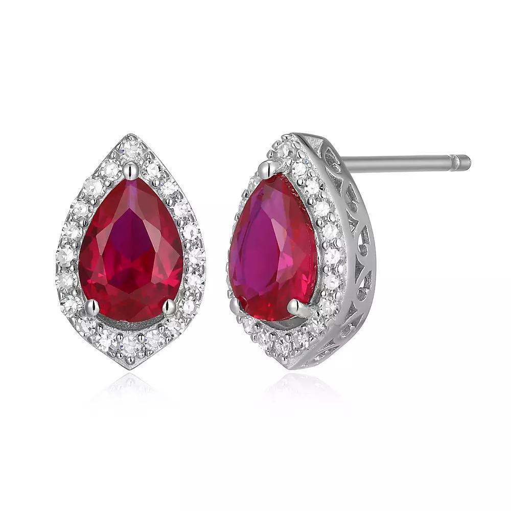 Classic Treasures Sterling Silver Lab-Created Ruby & 1/5 Carat T.W. Lab-Grown Diamond Halo Stud Earrings, Women's Product Image