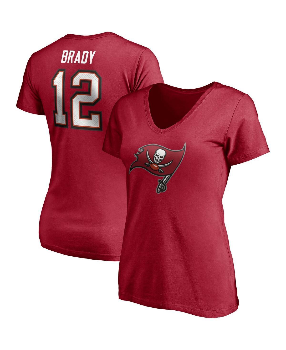 Women's Fanatics Branded Tom Brady Red Tampa Bay Buccaneers Player Icon Name & Number V-Neck T-Shirt, Size: Small Product Image