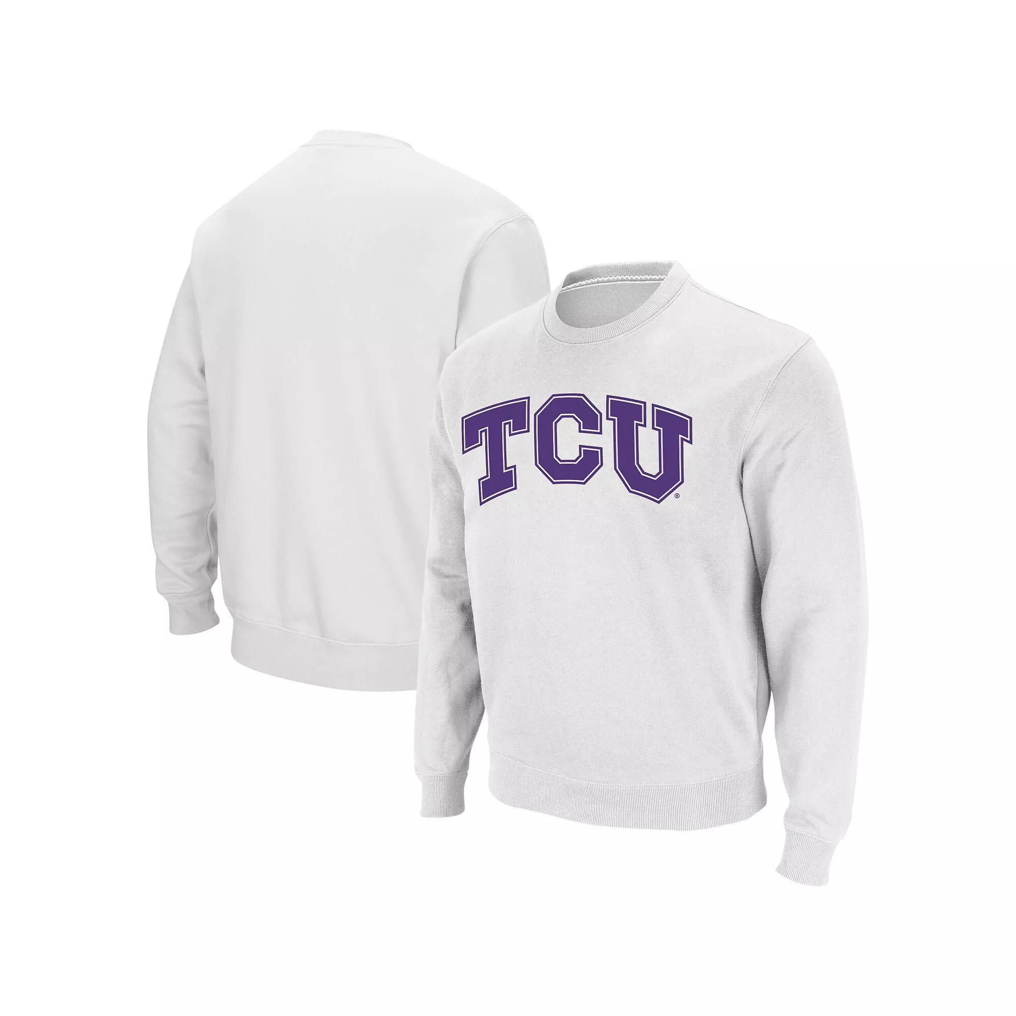 Men's Colosseum White TCU Horned Frogs Arch & Logo Crew Neck Sweatshirt,  Product Image