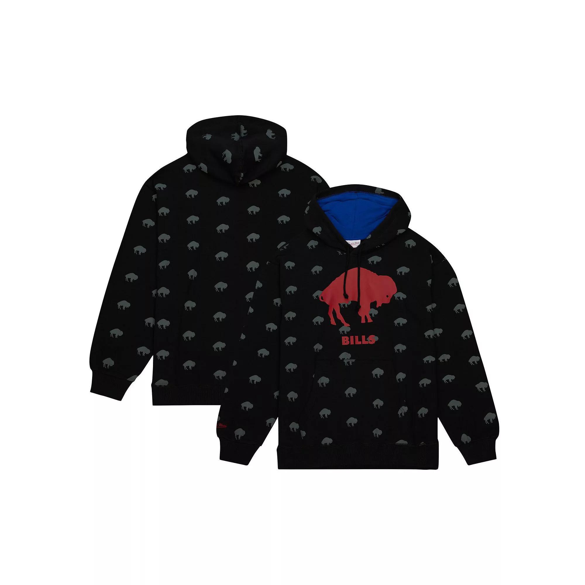 Men's Mitchell & Ness Black Buffalo Bills Allover Print Fleece Pullover Hoodie,  Product Image