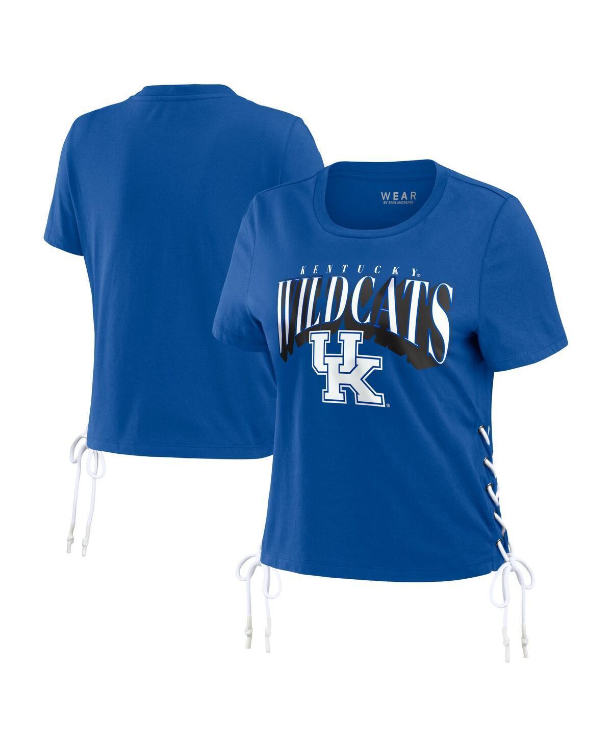 Women's WEAR by Erin Andrews Royal Kentucky Wildcats Side Lace-Up Modest Crop T-Shirt, Size: Medium, Blue Product Image