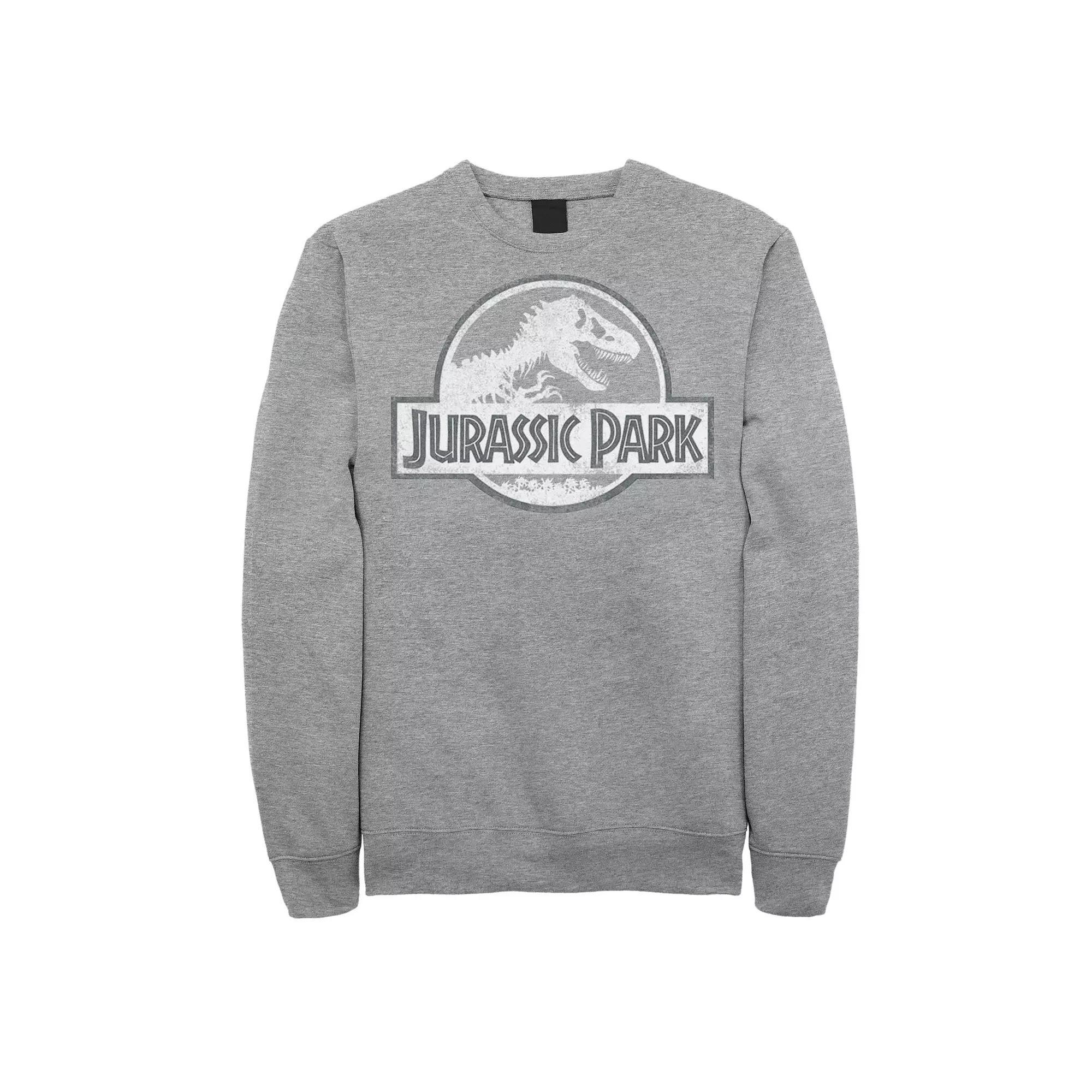 Men's Jurassic Park White Distressed Circle Logo Fleece Graphic Pullover,  Product Image