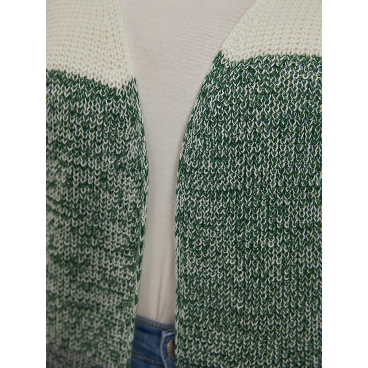 Plus Size Colorblock Drop Shoulder Patchwork Cardigan Green Women Casual Loose Long Sleeve Dailywear Cardigans BloomChic 12/L Product Image